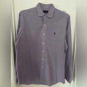 Polo by Ralph Lauren Men's Purple, Blue and White Checkered Shirt